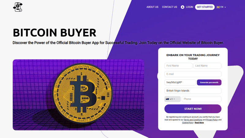 Bitcoin Buyer Homepage Screenshot