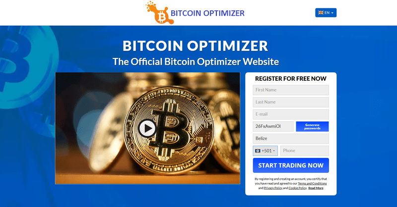 Bitcoin Optimizer Homepage Screenshot