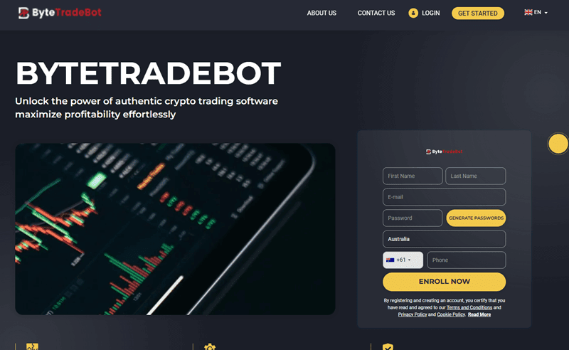 ByteTradeBot Homepage Screenshot