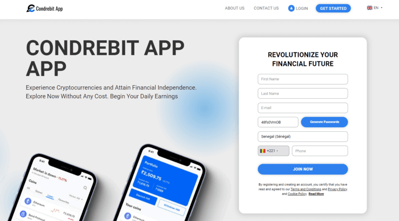 Condrebit App Homepage Screenshot