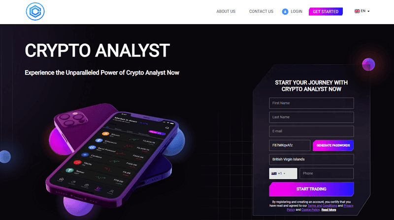 Crypto Analyst Homepage Screenshot