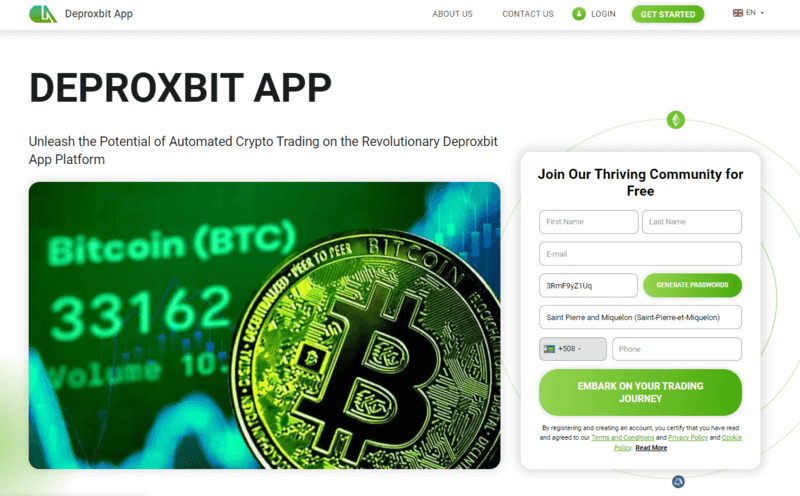 Deproxbit App Homepage Screenshot