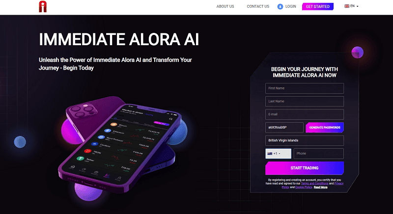 Immediate Alora AI Homepage Screenshot