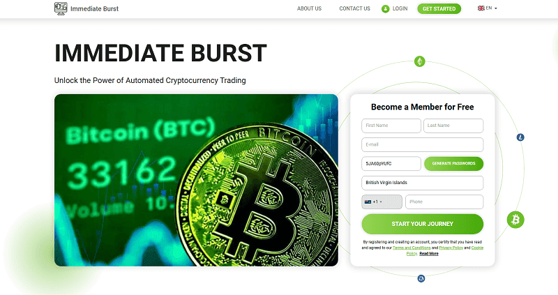 Immediate Burst Homepage Screenshot