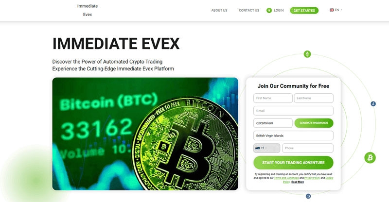 Immediate Evex Homepage Screenshot