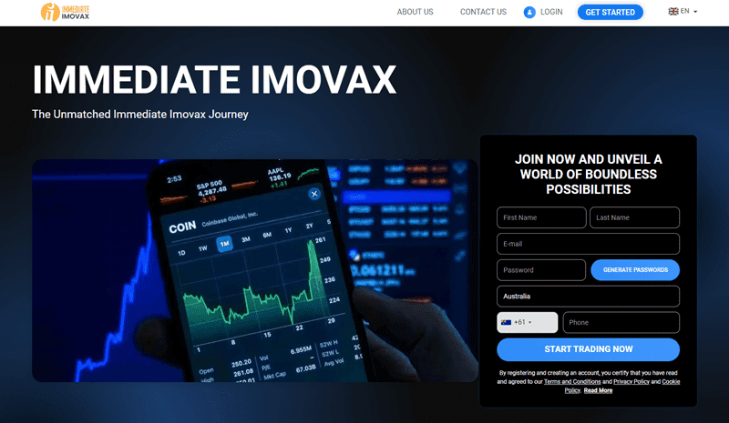 Immediate Imovax Homepage Screenshot