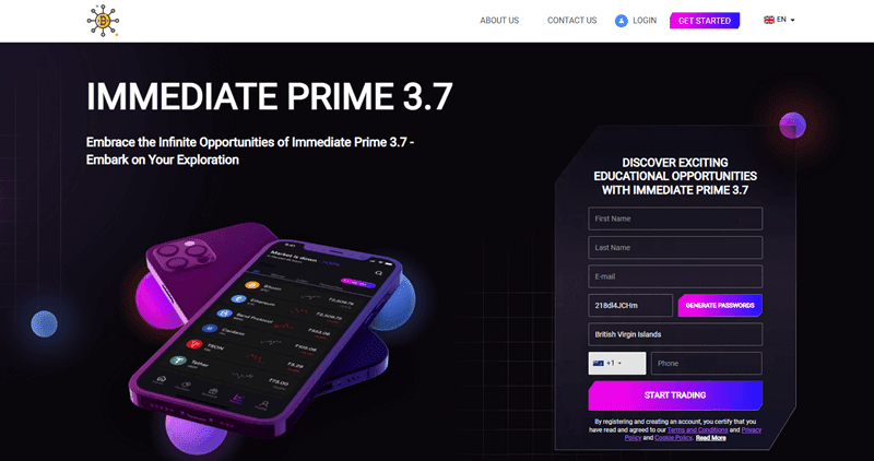 Immediate Prime Homepage Screenshot