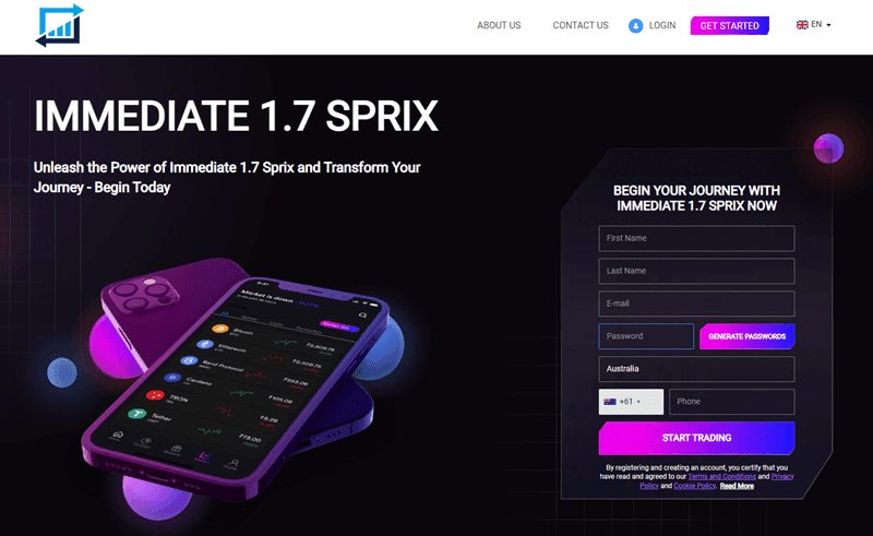 Immediate Sprix Homepage Screenshot