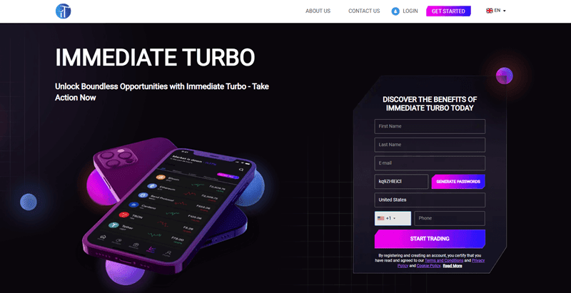 Immediate Turbo Homepage Screenshot