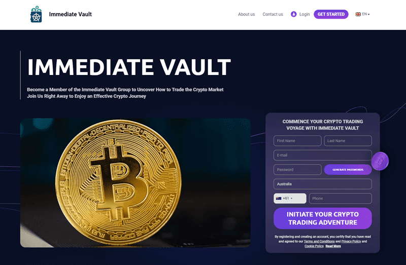 Immediate Vault Homepage Screenshot