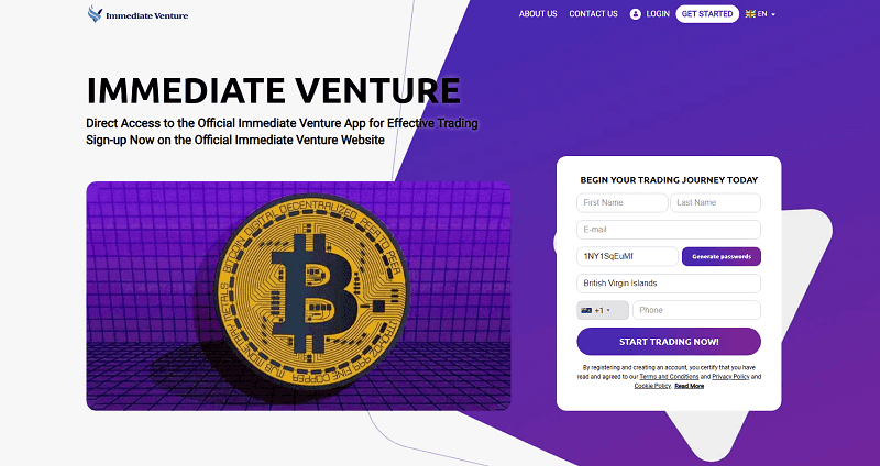 Immediate Venture Homepage Screenshot