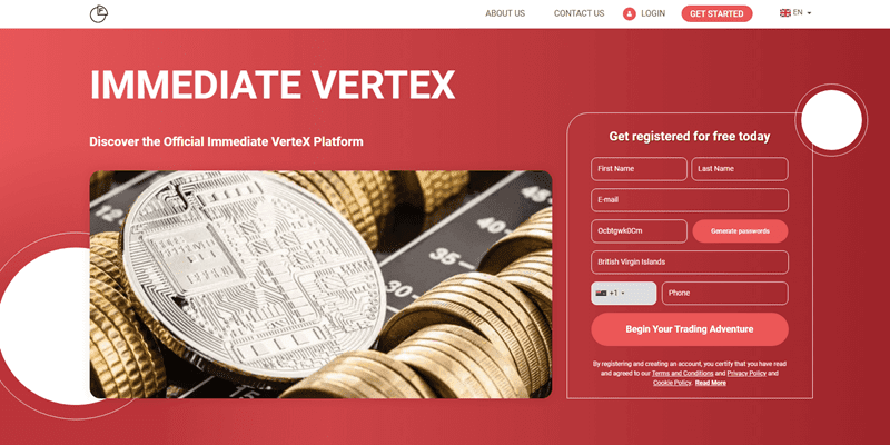 Immediate VerteX Homepage Screenshot