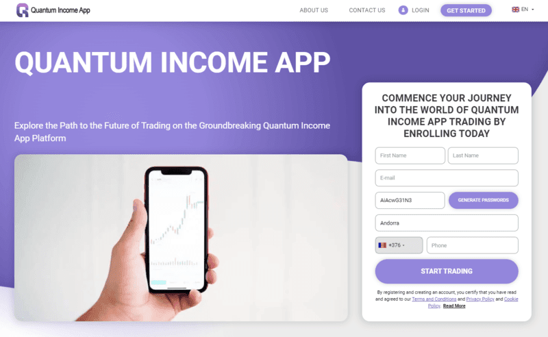 Quantum Income App Homepage Screenshot