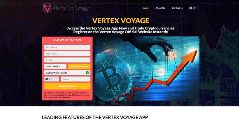 Vertex Voyage Homepage Screenshot