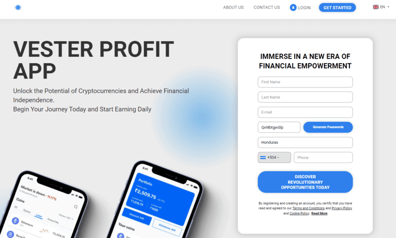 Vester Profit Homepage Screenshot