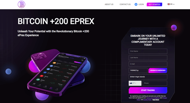 Bitcoin +200 ePrex Homepage Screenshot