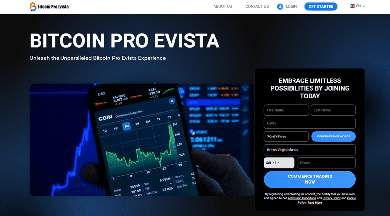 Bitcoin Pro Evista Homepage Screenshot