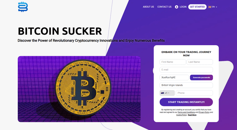 Bitcoin Sucker Homepage Screenshot