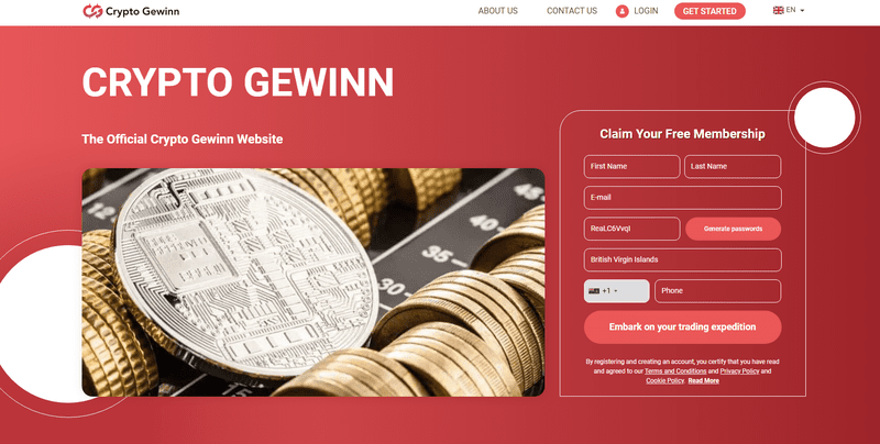 Crypto Gewinn Homepage Screenshot